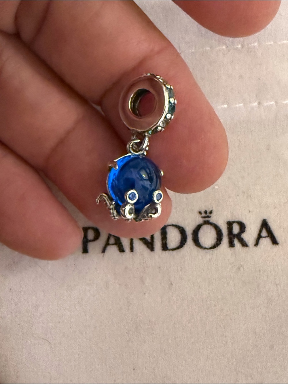 Pandora Blue Octopus Dangle Charm with Silver Accents